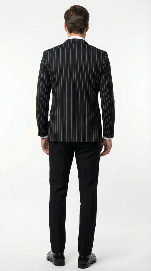 Men’s Black Pinstripe Blazer –Classic Tailored Formal Jacket for Business, Office and Evening Wear