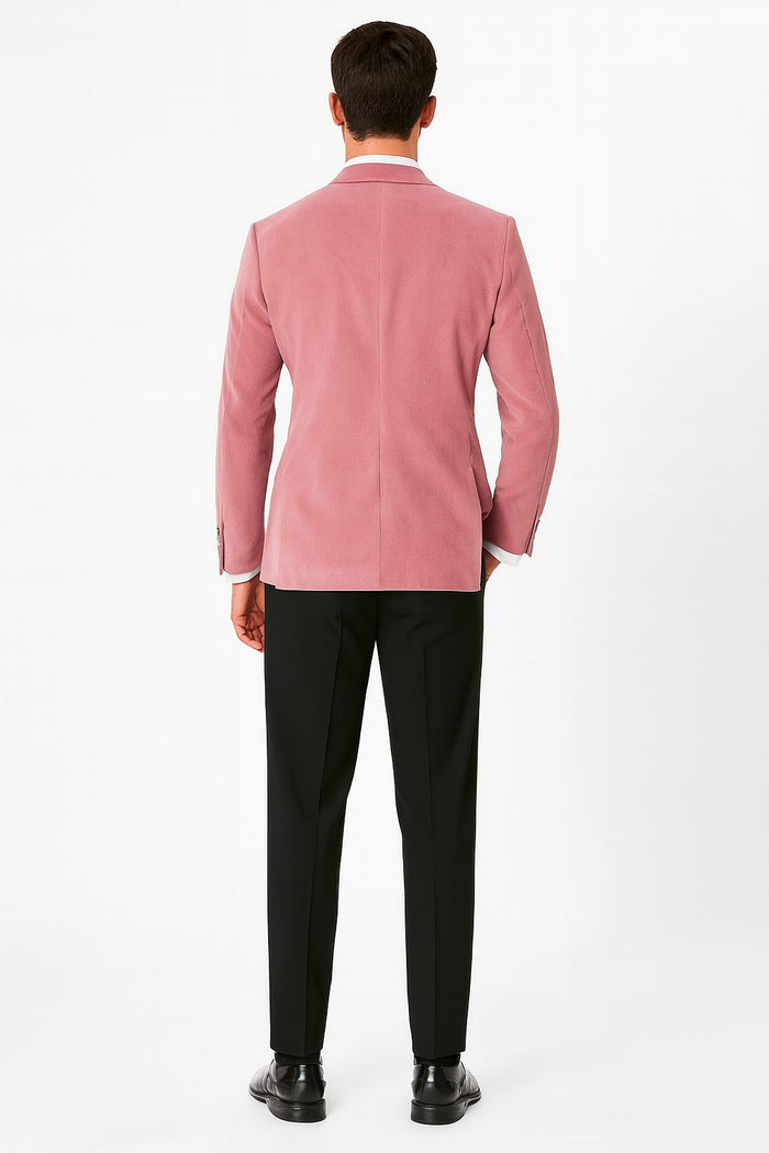 Mens Pink Velvet Tuxedo Dinner Jacket with Shawl Lapel - Slim Fit Blazer for Weddings, Prom in Rose Gold Color by USA Men's Outlet