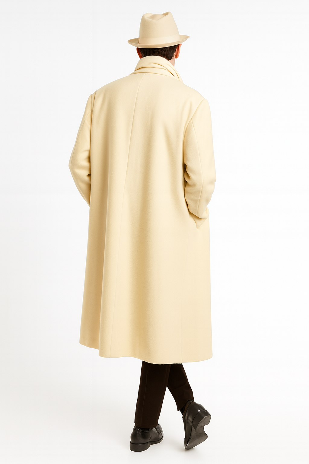 Men’s Long Cream Overcoat Wool Fabric in Ivory Off White Color Full length by USA Men's Outlet