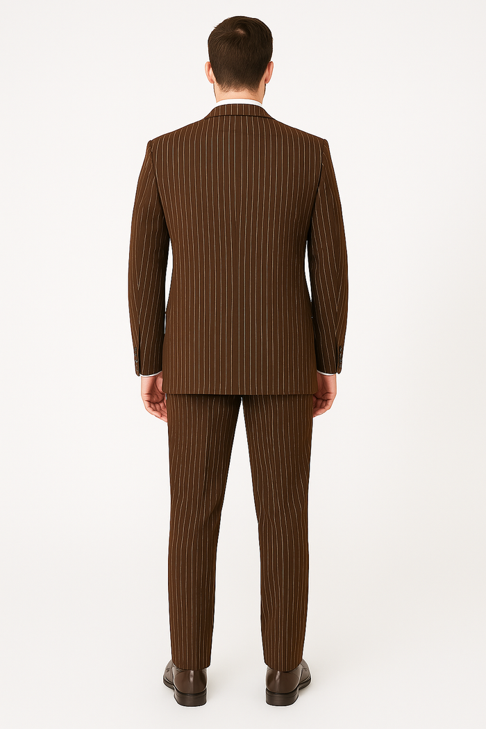 Men’s Brown Pinstripe 3-Piece Suit - Classic Fit Business Suit with Vest & Notch Lapel Blazer by Menssuitsatlantain