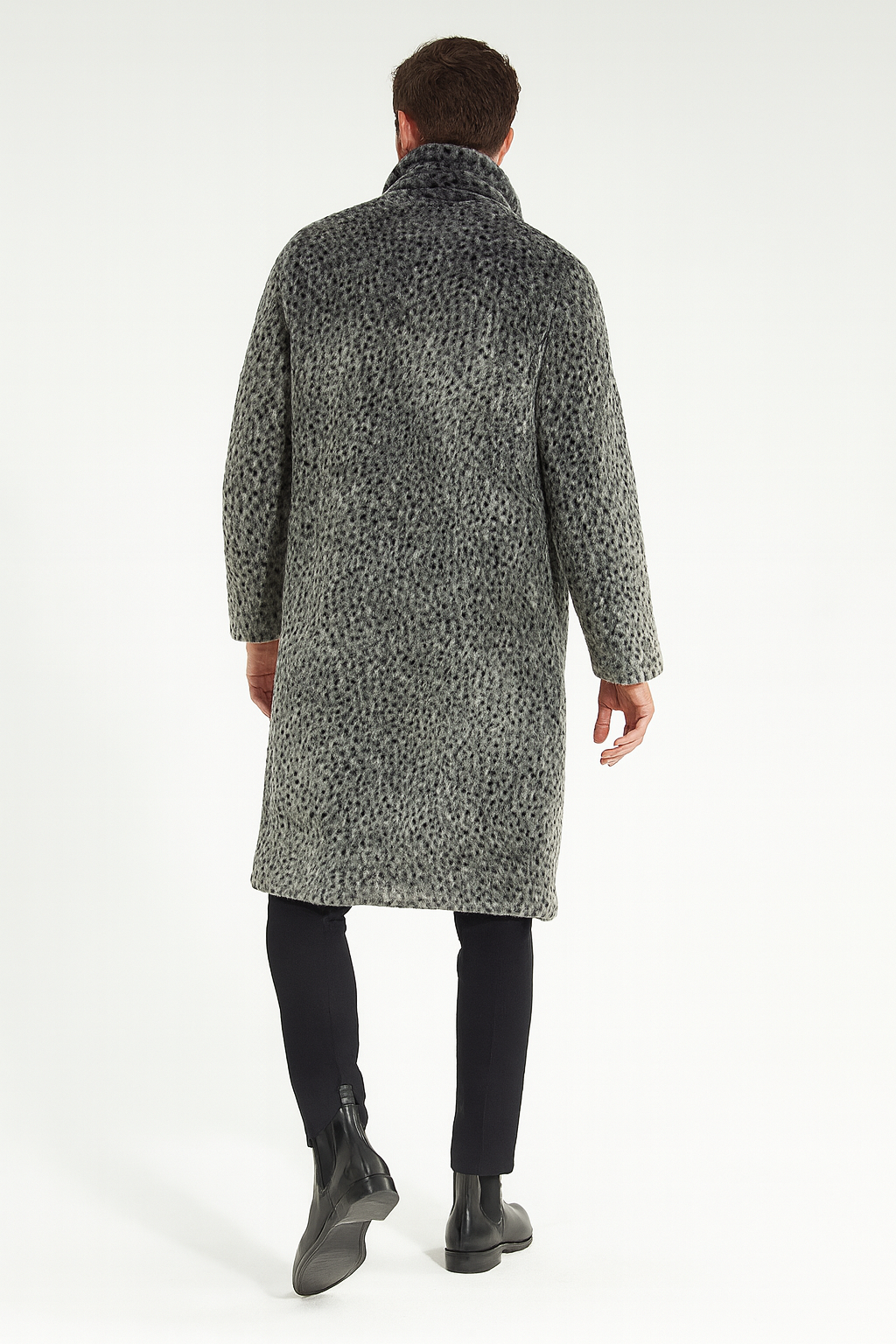 Men’s Luxury Long Grey Faux Fur Coat - Winter Overcoat with Animal Print Design by USA Men's Outlet