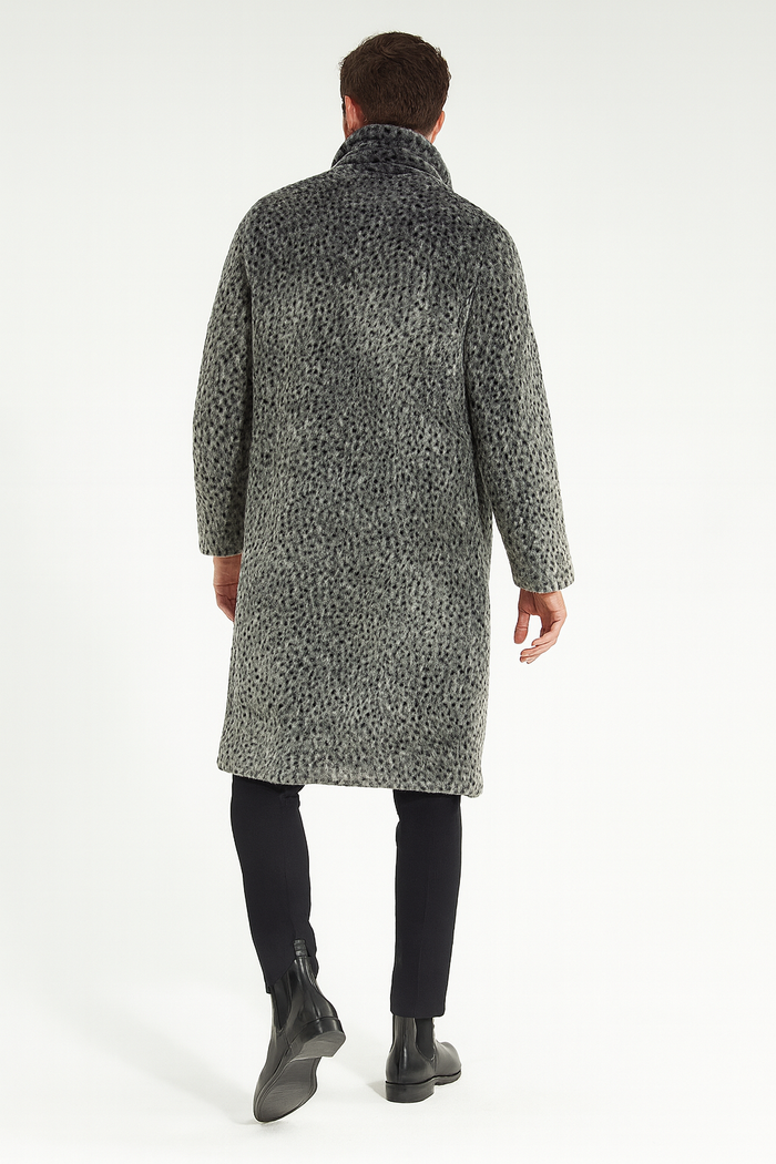 Men’s Luxury Long Grey Faux Fur Coat - Winter Overcoat with Animal Print Design by USA Men's Outlet