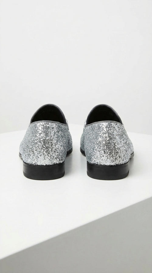 Men's Silver Gray Glitter Loafers | Sparkly Dress Shoes for Wedding, Prom, Party & Formal Events