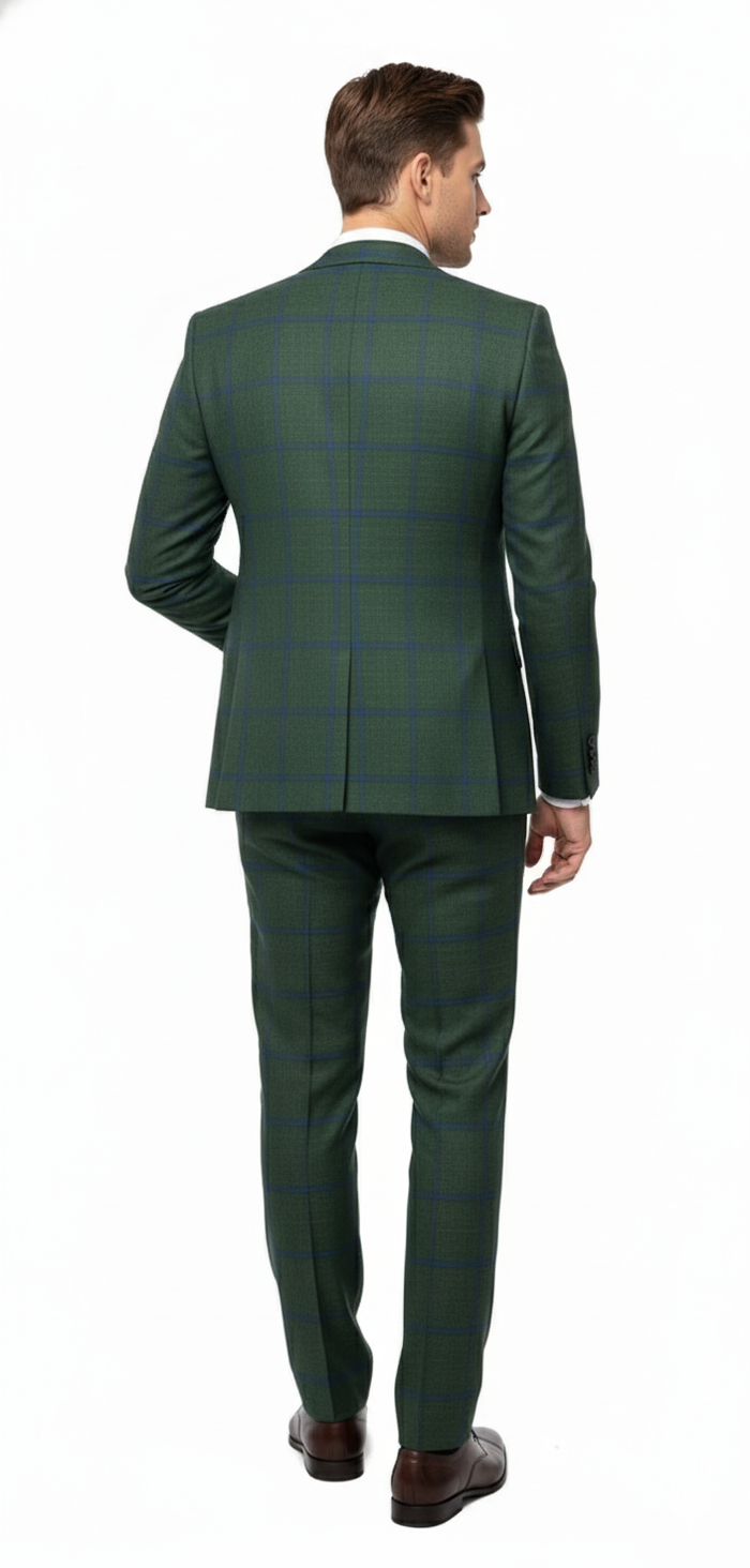 Men’s Green Plaid 3-Piece Suit - Classic Check Slim Fit Suit for Weddings, Church, and Formal By Rossiman USA Men's Outlet