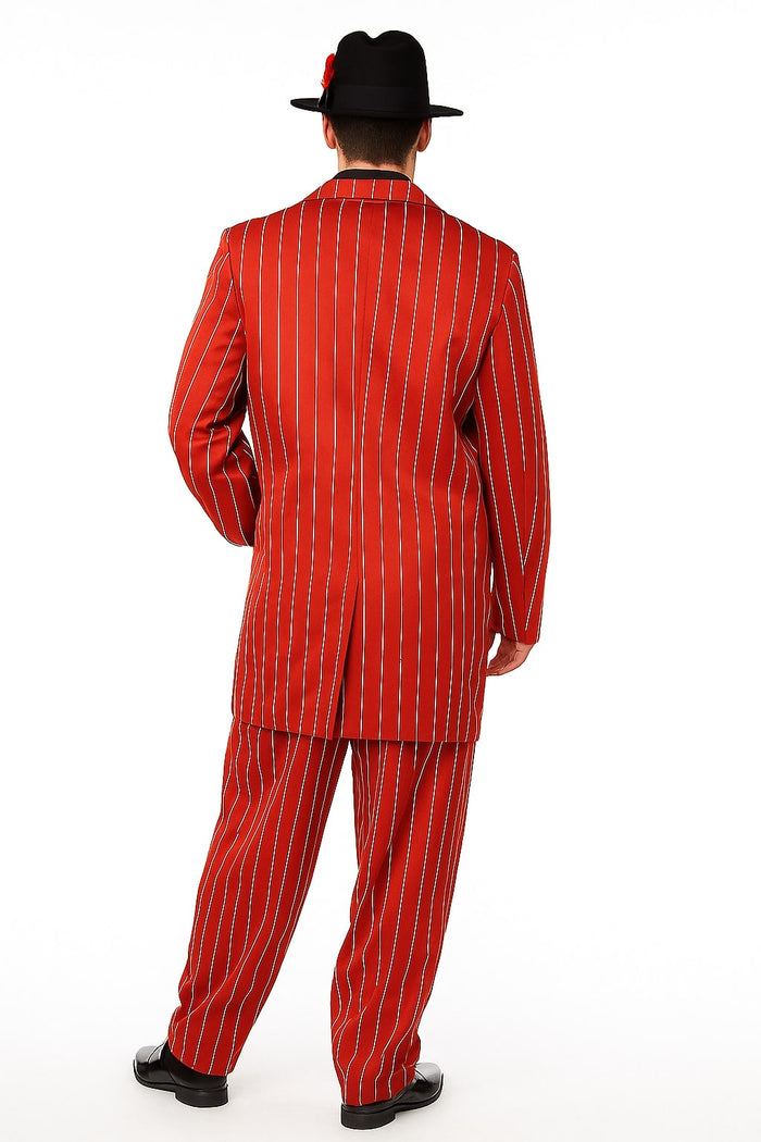 Men’s Red Pinstripe Zoot Suit - 1920s Gangster Pimp Style with Long Jacket & Matching Hat by USA Men's Outlet