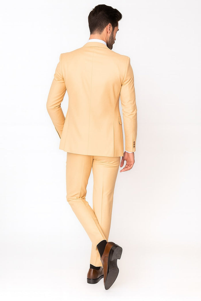 Mens Peach 3-Piece Suit - Double-Breasted Vest, Notch Lapel Blazer, Slim Fit Dress Pants by USA Men's Outlet