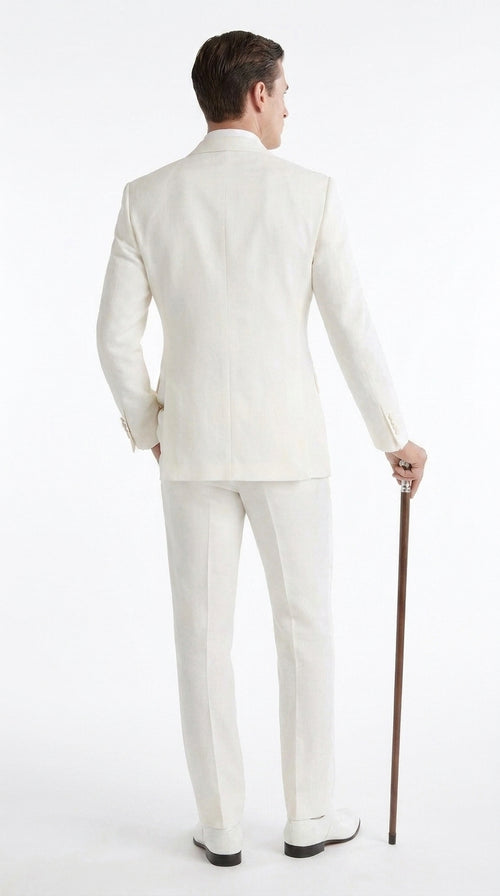Men’s Ivory Double-Breasted Tuxedo – Vintage Wedding, Prom and Black-Tie Formal Suit off white cream