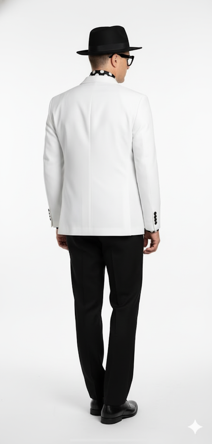 Men’s White and Black Double-Breasted Tuxedo - Modern Slim Fit Formal Suit for Weddings, Parties, and Special Occasions by USA Men's Outlet