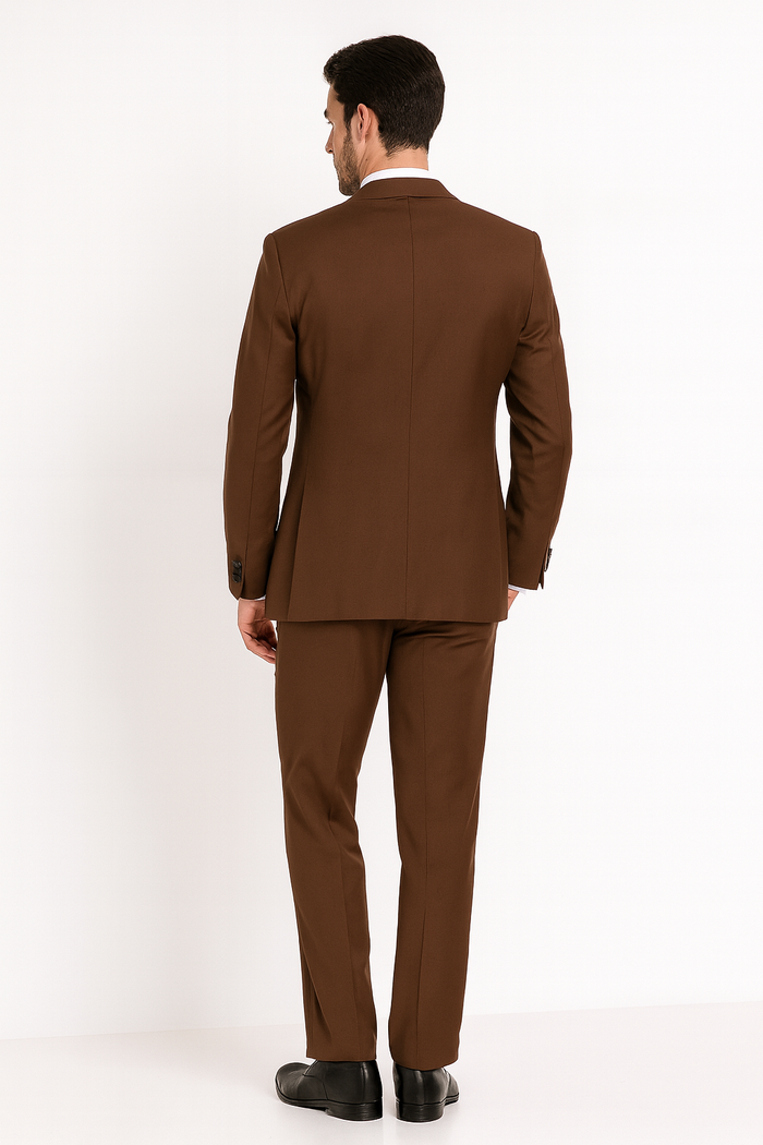Men’s Light Brown Tuxedo Suit with Black Satin Lapel - 3 Piece Formal Wedding & Prom Outfit - Country Look by USA Men's Outlet