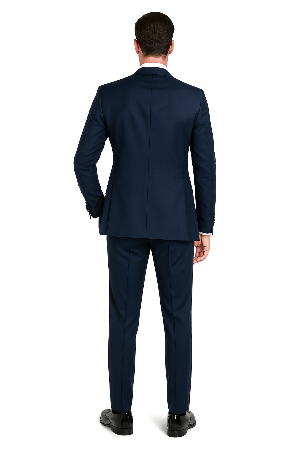Men’s Navy Blue Tuxedo with Satin Peak Lapel with navy sateen  – 3 Piece Formal Suit with Vest and Bow Tie