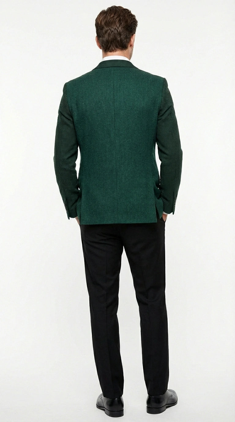 Zacchi Brand Men’s Dark Green Textured Blazer – Classic Single Button Sport Coat with Notch Lapel Formal Jacket