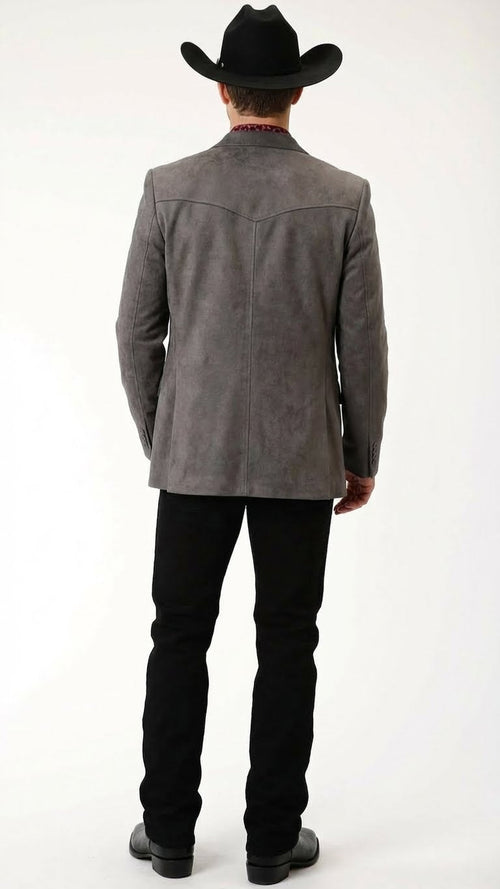 Men’s Charcoal Gray Western Faux Suede Blazer - Double Button Cowboy Jacket for Wedding & Party Wear by USA Men's Outlet