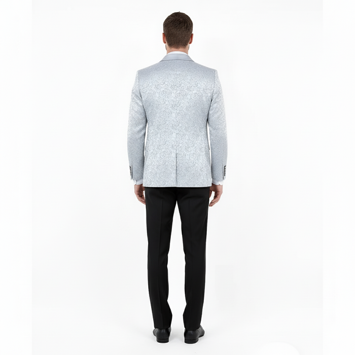 Big and Tall Men’s Silver Gray Paisley Tuxedo Jacket - Satin Shawl Lapel Blazer for Weddings, Proms, and Formal Events by USA Men's Outlet