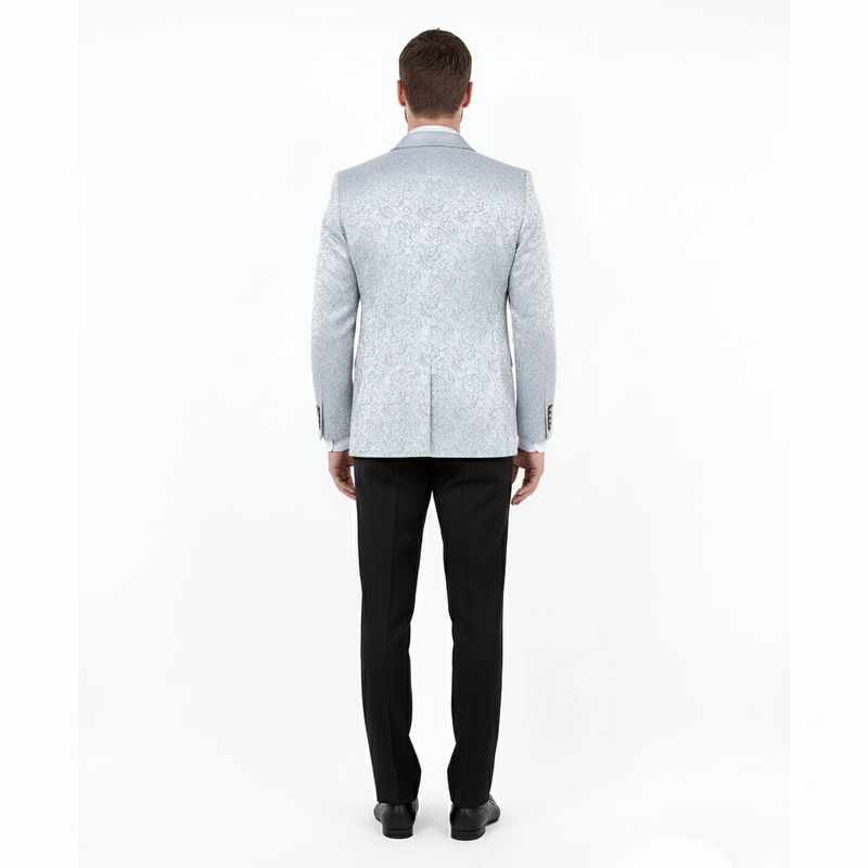 Big and Tall Men’s Silver Gray Paisley Tuxedo Jacket – Satin Shawl Lapel Blazer for Weddings, Proms, and Formal Events