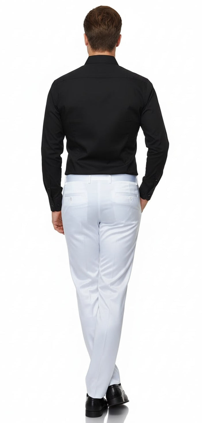 Mens White Satin Slim Fit Dress Pants - Shiny Formal Party and Wedding Trousers by USA Men's Outlet