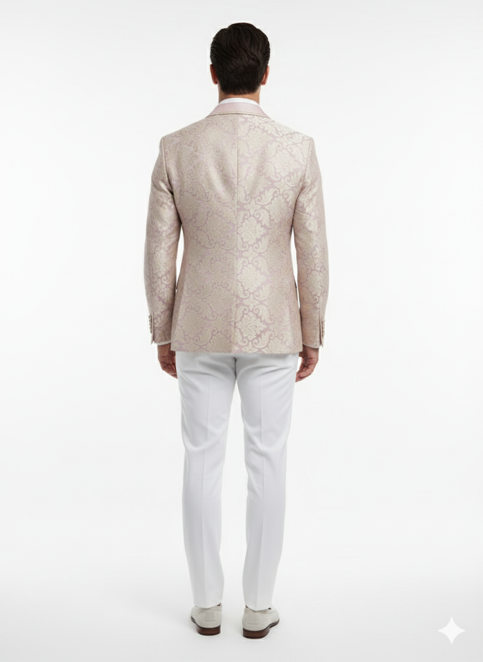 Men’s Lavender and Gold Tuxedo Embroidered Lilac Mauve Blazer - Designer Floral Pattern Wedding & Party Jacket by USA Men's Outlet
