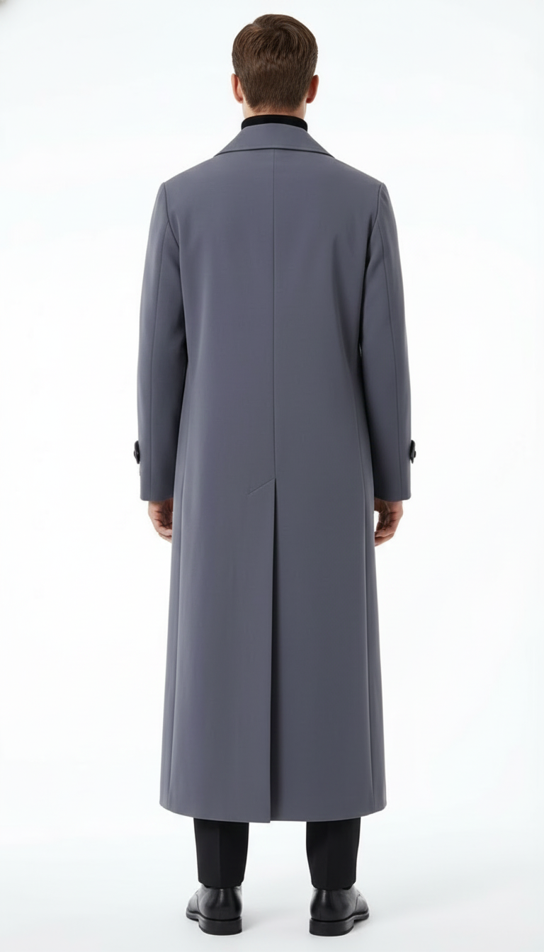 Men’s Full-Length Charcoal Grey Overcoat – Premium Microfiber Blend Long Dress Coat for Winter and Formal Wear in Gray Color