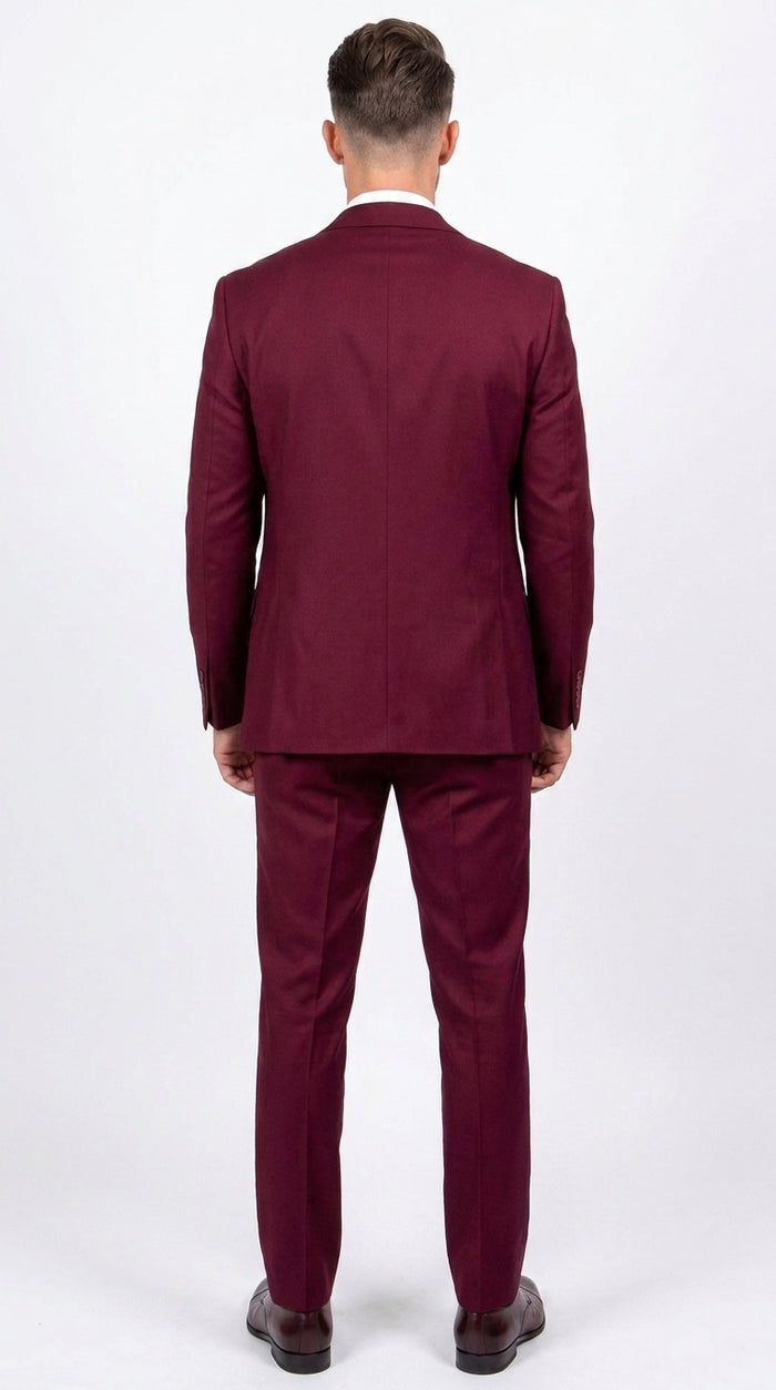 Men’s Stacy Adams Brand Burgundy 3 Piece Suit – Two Button Vested Style church wedding Modern Fit Suit