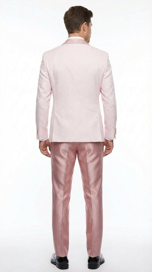 Men's Light Pink 3 Piece Tuxedo Suit Set | Shawl Lapel Formal Wedding Prom Dinner Suit in Rose Gold Color