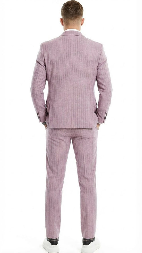 Men’s Dusty Rose Pink Pinstripe Three Piece Suit with Vest - Wedding and Party Formal Wear Prom or Church Suit by USA Men's Outlet