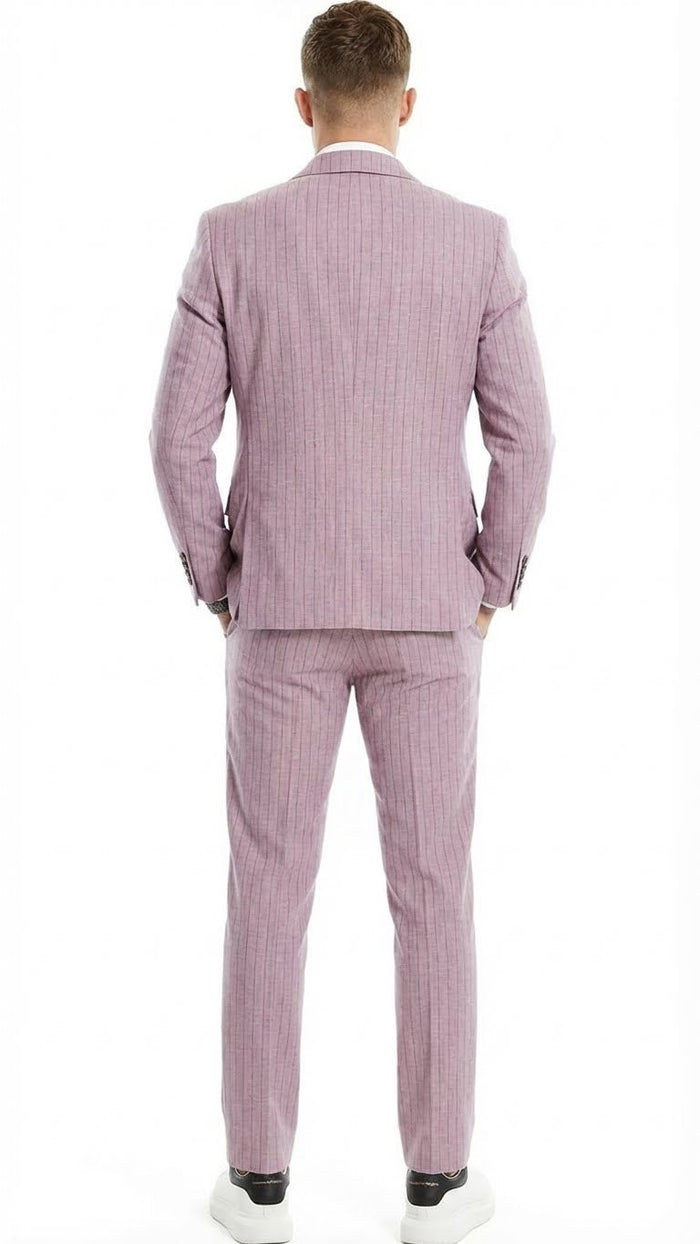 Men’s Dusty Rose Pink Pinstripe Three Piece Suit with Vest - Wedding and Party Formal Wear Prom or Church Suit by USA Men's Outlet