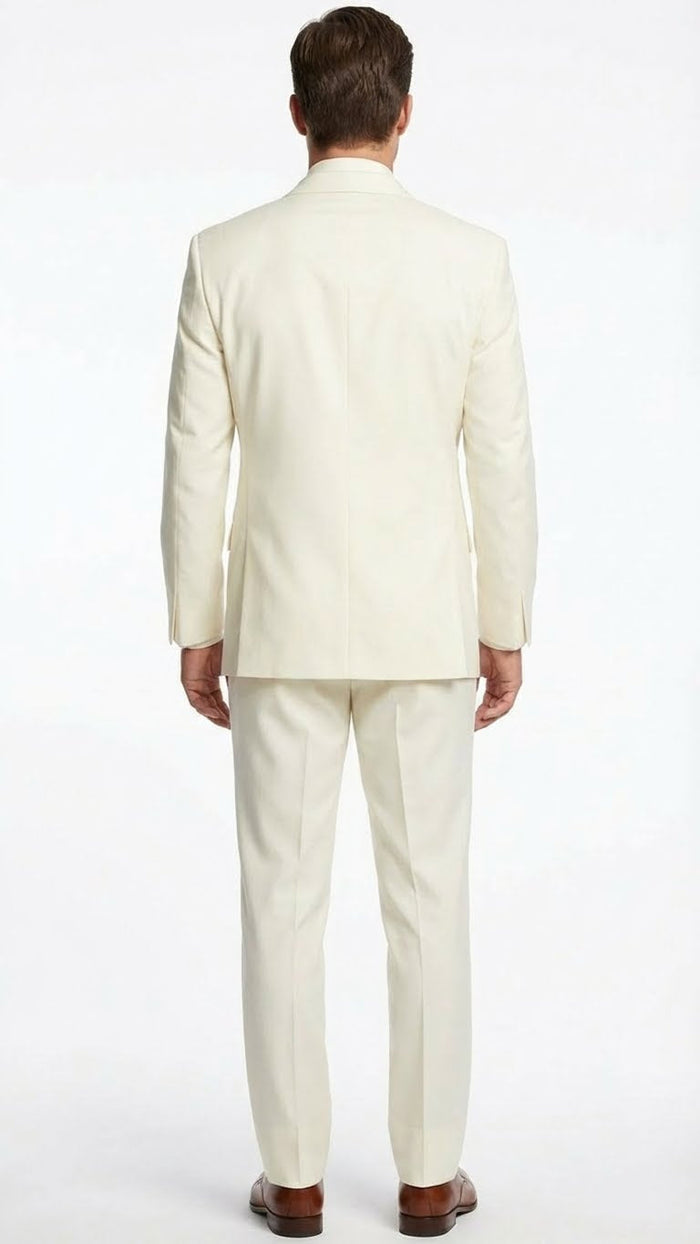 Men’s Ivory Tuxedo Suit with Satin Notch Lapel - Formal Wedding and Evening Wear Suit in Cream Off White Color by USA Men's Outlet