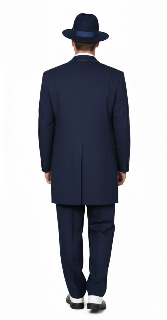 Mens 1920s Navy Blue Zoot Suit - Vintage Gangster 3-Piece Long Jacket Suit Classic Fit Pleated Pants by USA Men's Outlet