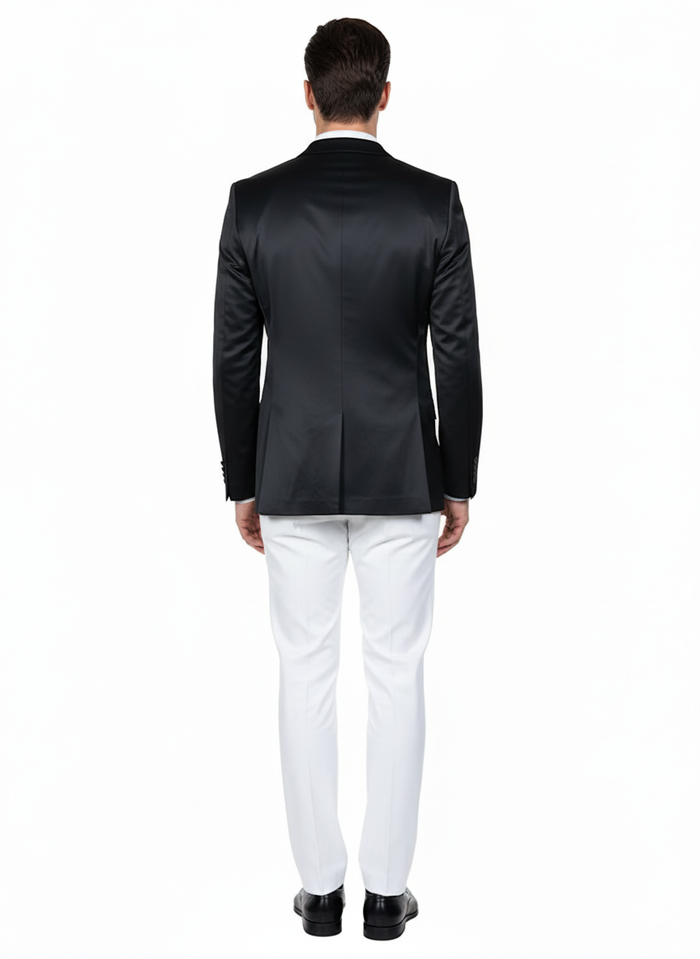 Men’s Black Satin Blazer - Classic Slim Fit Two-Button Formal Suit Jacket for Weddings, Parties, and Business Events by USA Men's Outlet