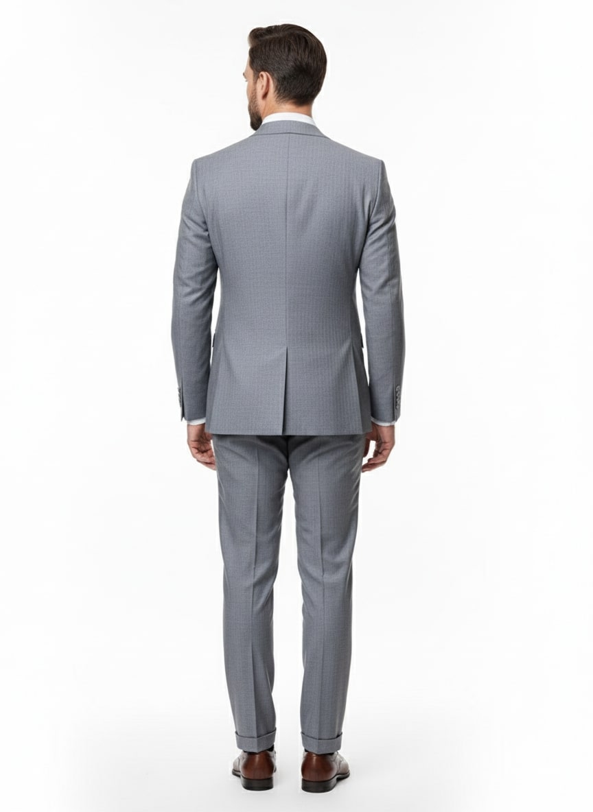 Mens Grey Tone on Tone Double-Breasted Suit – Classic Slim Fit 2 Piece Formal Business Gray Shadow Stripe