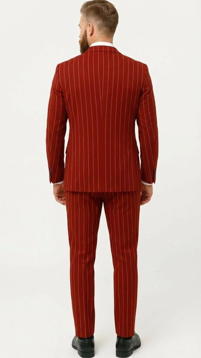 Men’s Red Pinstripe Suit - Stripe Two-Button Vested Suit 2 Buttons by USA Men's Outlet