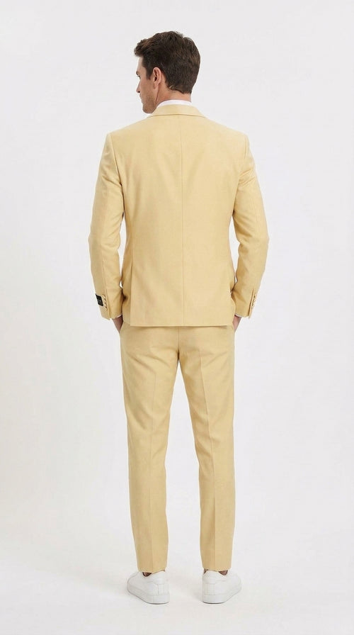 Men’s Light Yellow Shawl Lapel Tuxedo – Modern Wedding, Prom & Groom Formal Suit + Matching bowtie