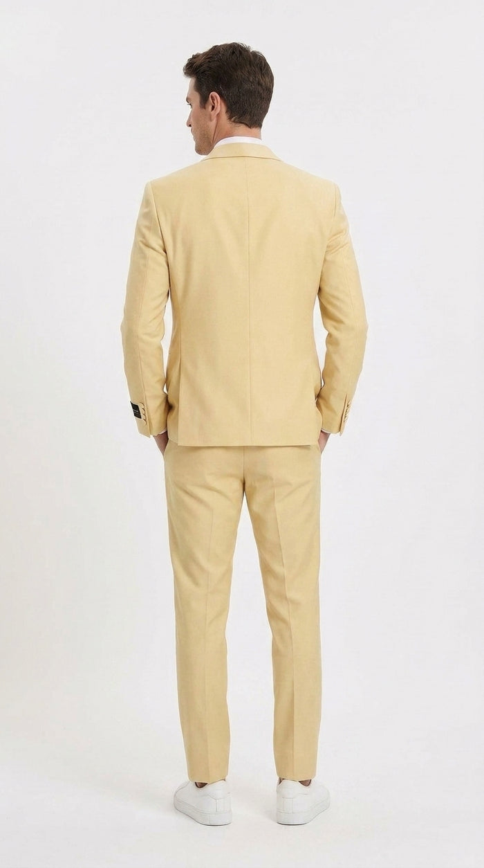Men’s Light Yellow Shawl Lapel Tuxedo – Modern Wedding, Prom & Groom Formal Suit + Matching bowtie