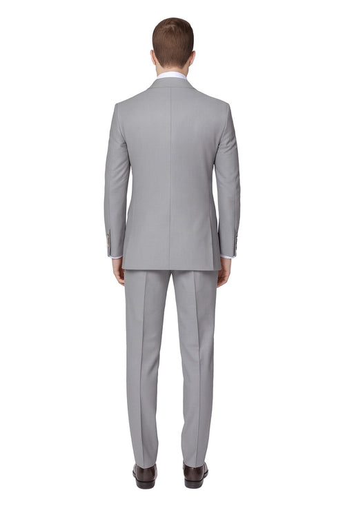 Mens Light Grey Double-Breasted Suit – Classic Slim Fit Business and Wedding Formal Attire