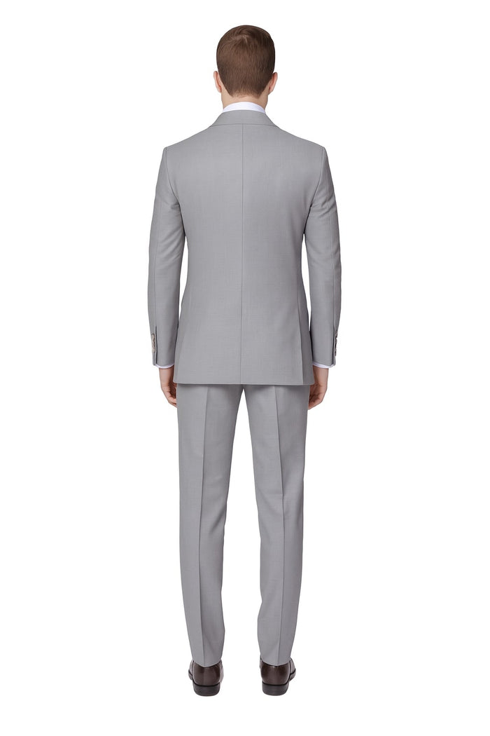 Mens Light Grey Double-Breasted Suit - Classic Slim Fit Business and Wedding Formal Attire by USA Men's Outlet