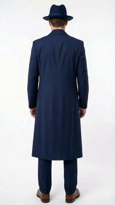 Mens Navy Blue 1920s Zoot Suit – Long Mafia Gangster Three-Piece Vintage Costume Set Suit Pachuco Style