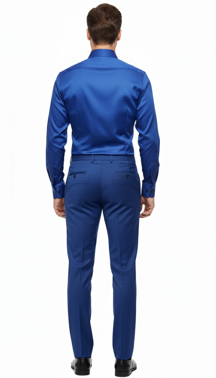 Men’s Royal Blue Satin Dress Shirt - Luxury Long Sleeve Formal Shirt for Parties, Weddings, and Business Wear by USA Men's Outlet