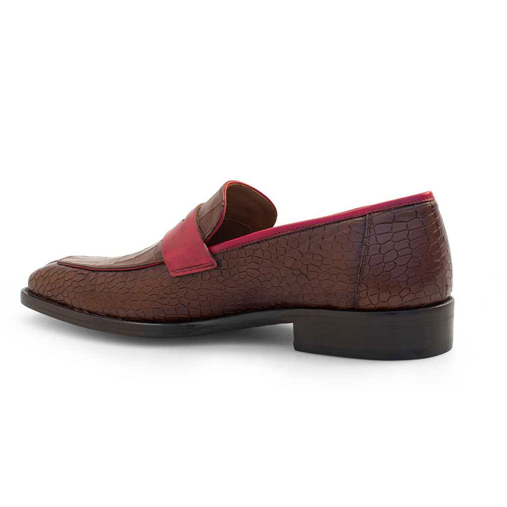 Mezlan Croco Embossed Penny Loafer Burgundy / Dark Cognac (21081)