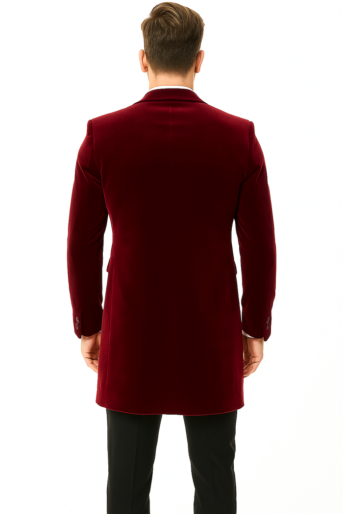 Men’s Burgundy Tuxedo in Velvet Long Blazer - Victorian Cutaway Tuxedo Suit 1920s Gangster Style Long Jacket with Black Pants by USA Men's Outlet