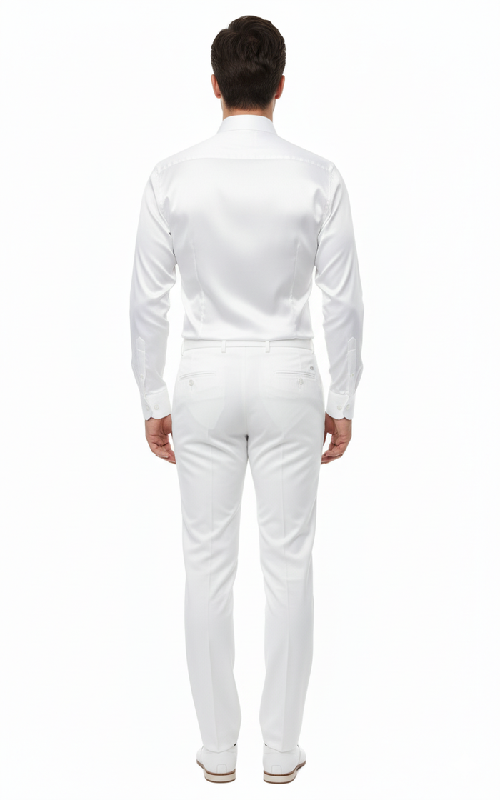 Men’s White Satin Dress Shirt - Classic Long Sleeve Formal Shirt for Weddings, Parties, and Business Wear by USA Men's Outlet