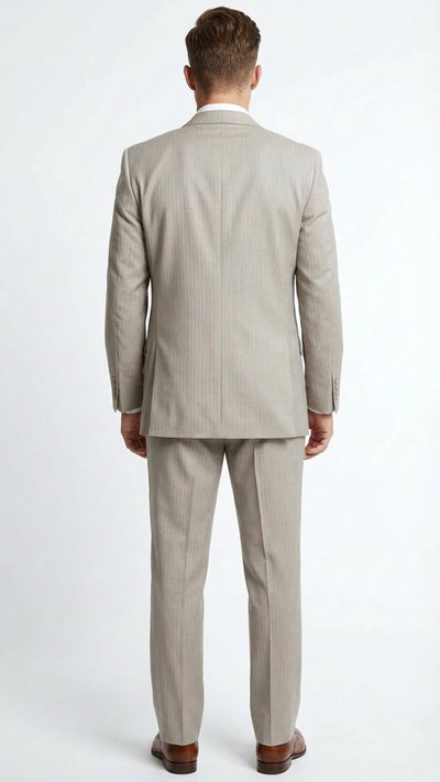 Men’s Light Tan Pinstripe 3 Piece Suit with Jacket, Vest, and Pants - Shadow Stripe Tone Tone Pleated Pants Classic by USA Men's Outlet