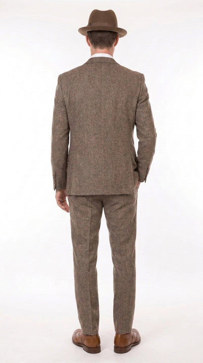 Men’s Brown Herringbone 3 Piece Suit – Vintage 1950s Inspired Tweed Vested Classic Suit