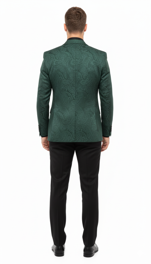 Men’s Emerald Green Paisley Tuxedo 3-Piece Suit – Slim Fit Formal Blazer, Vest, and Pants for Weddings, Proms