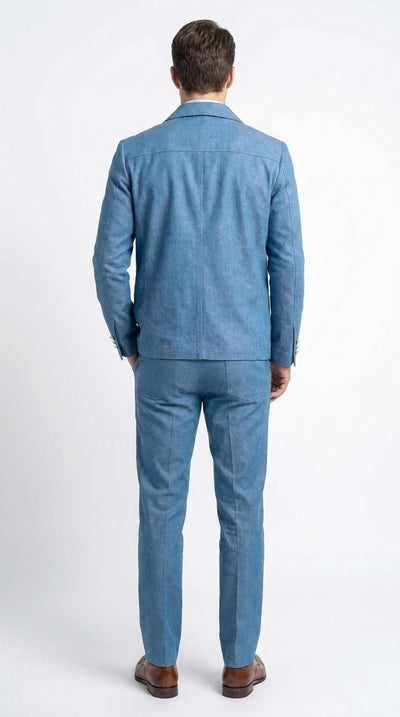 Men’s Light Blue Walking Suit – 2 Piece Casual Leisure Set with Zip Front Jacket Denim Style