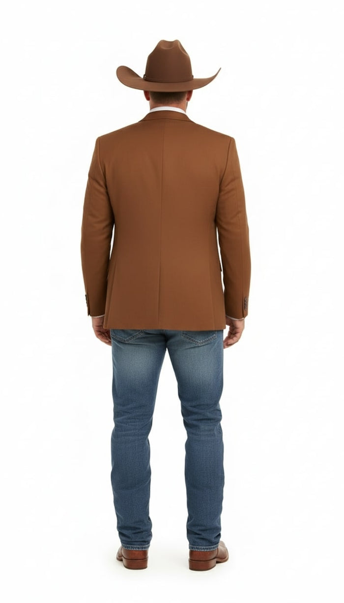 Saco Vaquero Mens Rust Copper Brown Western Blazer – Cowboy Style Classic Tailored Jacket for Weddings, Rodeos and Country Events