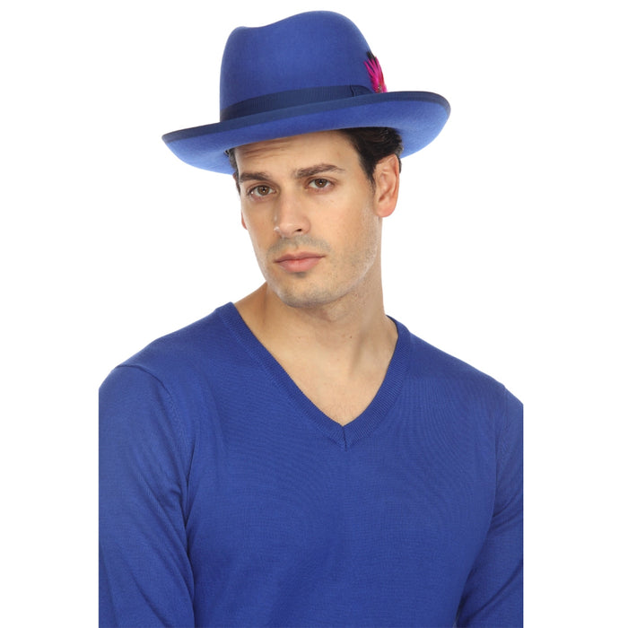 Royal Blue 100% Wool Australian Fur Felt Godfather Hat by Ferrecci