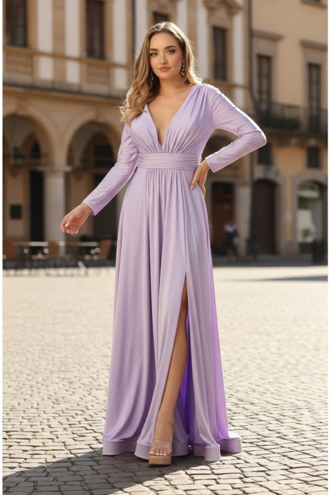 Long Sleeve V Neck Bridesmaids Dresses