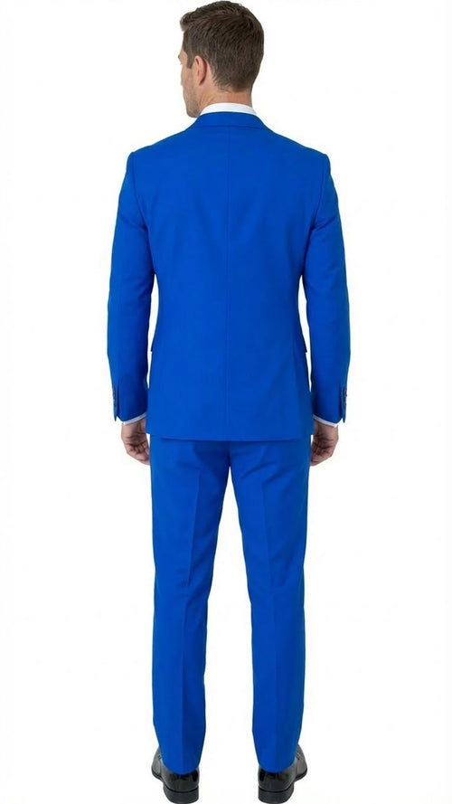 Men’s Bright Royal Blue and White lapel  Embellished Tuxedo Suit –  3-Piece Formal Wedding, Prom, and Gala Outfit