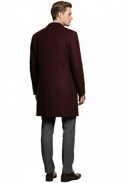 Men’s Burgundy Wool and Cashmere Car Coat – Classic Winter Topcoat for Business and Formal Wear
