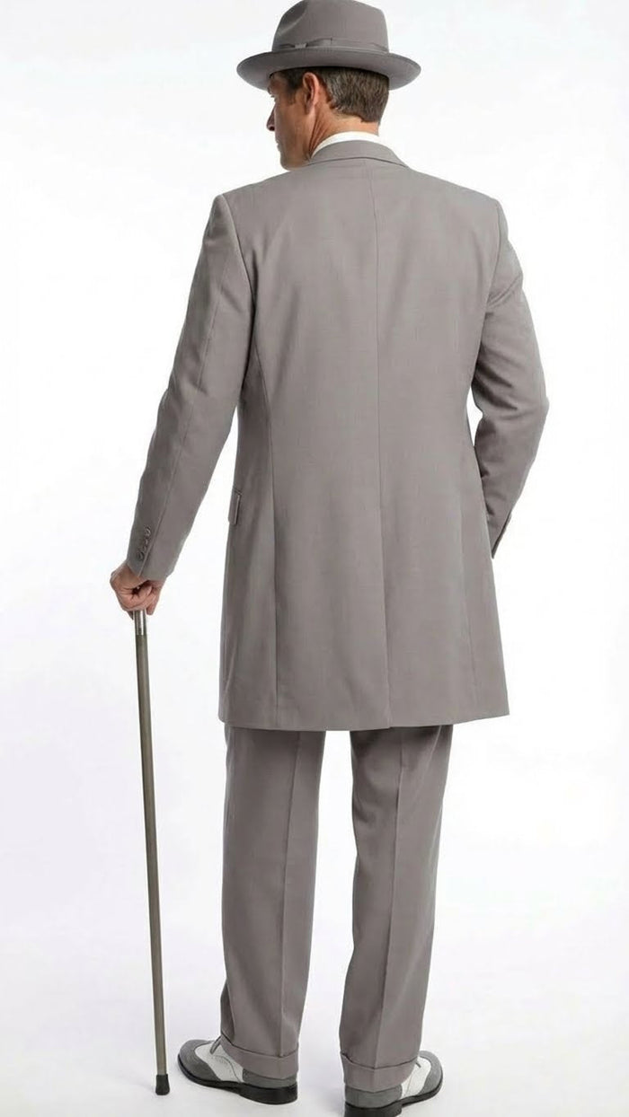Men’s Gray Zoot Suit with Matching Hat and 1920s Shoes - Grey Vintage Wedding and Party Three Piece Suit by USA Men's Outlet