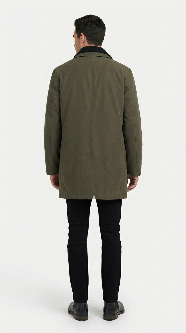 Mens Olive Brown Trench Coat Raincoat – Classic Water Resistant Long Coat with Zip and Button Closure for Business, Travel and Everyday Outerwear